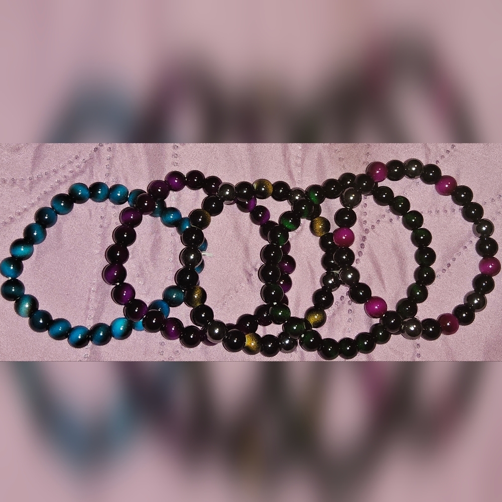 5pc Set Elegant Tiger Eye Multicolor Beaded Bracelet Set